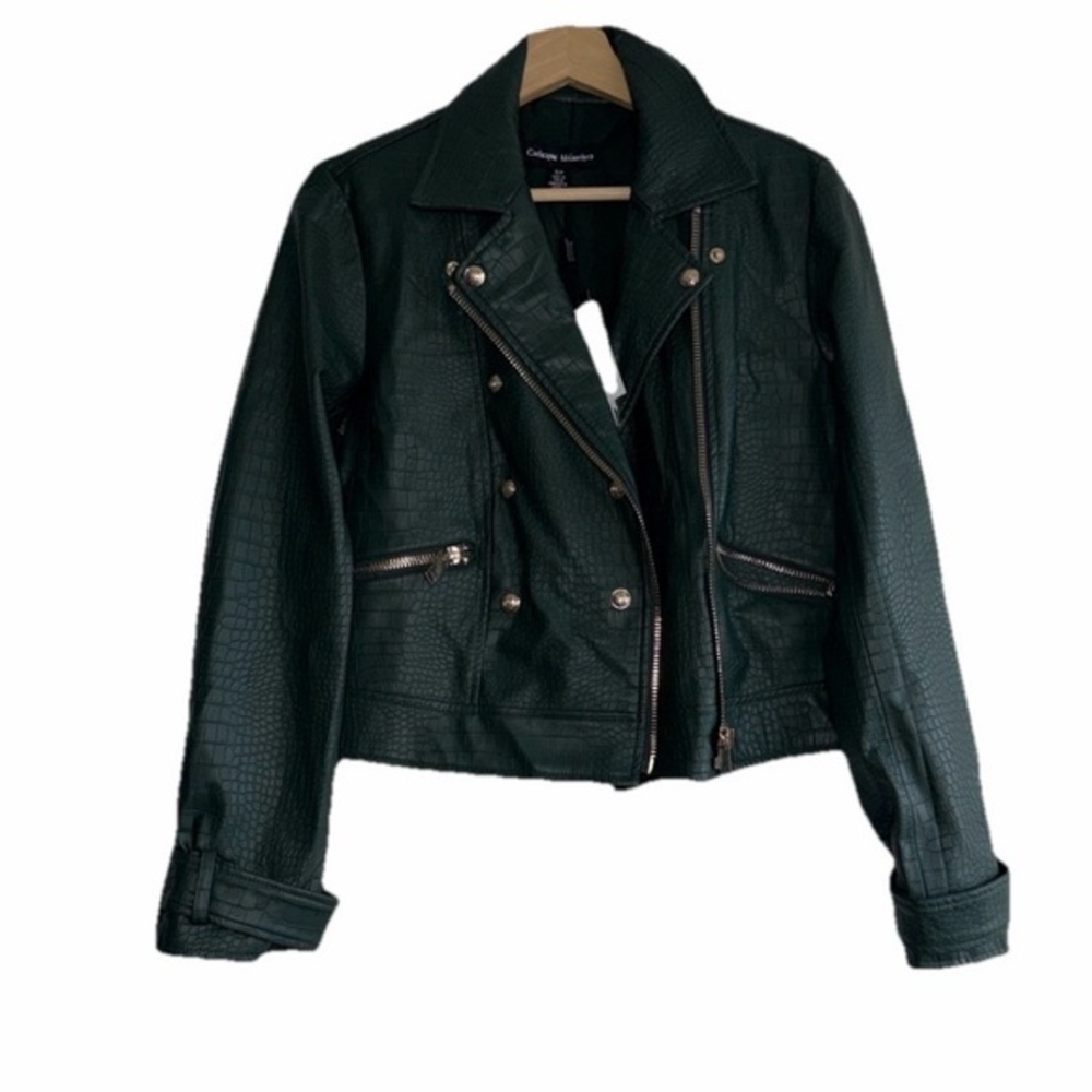 Catherine Malandrino Green Faux Leather Croc Moto Jacket Sz. S NWT!